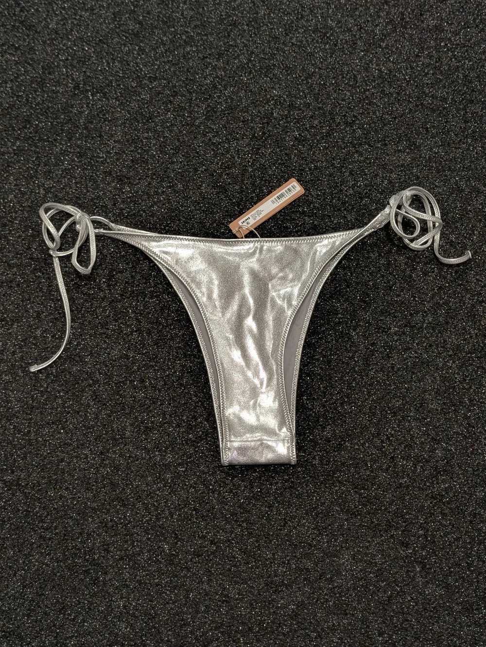 SKIMS Metallic Nikle Silver Tie-Side Bikini Bottom NWT XL